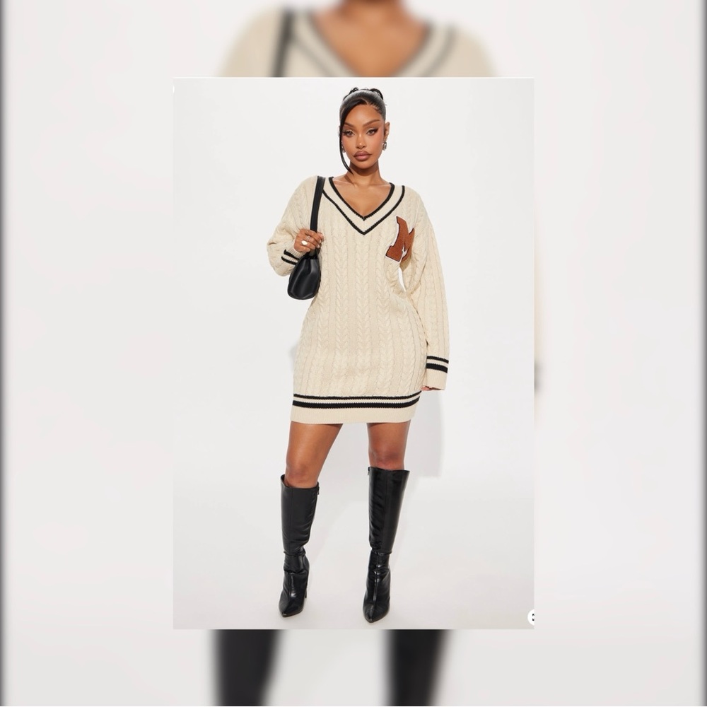 Fashion Nova Cream and Black Sweater Dress